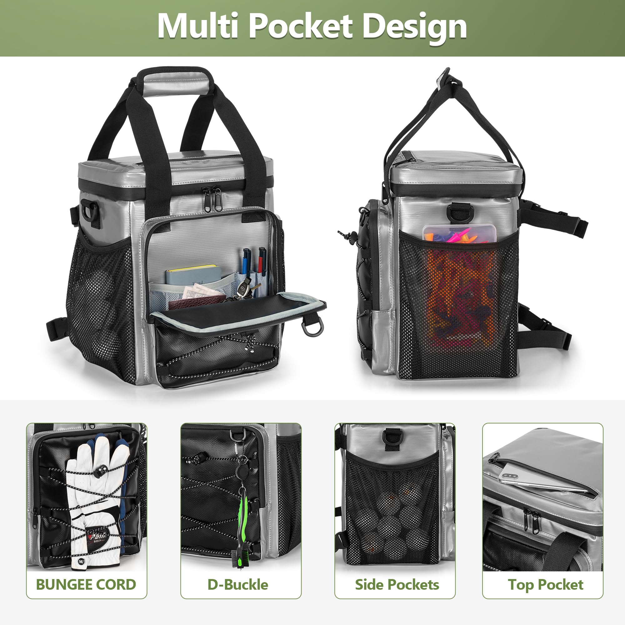 PGmoon 12-Can Insulated Golf Cooler Bag with Multi-Pockets for